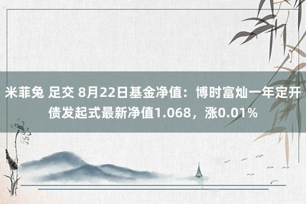 米菲兔 足交 8月22日基金净值：博时富灿一年定开债发起式最新净值1.068，涨0.01%